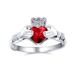 BFF Celtic Irish Friendship Promise AAA CZ Simulated Ruby Red Hands & Heart Claddagh Ring For Women Teens .925 Sterling Silver