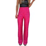 Womens Casual Sequin Pants High Waisted Straight Wide Leg Palazzo Bell Bottom Sparkle Glitter Long Pants Loose Fit Disco Bling Themed Party Clubwear Vintage Y2K Streetwear Outfits Hot Pink