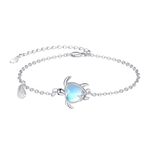 KINGWHYTE Sea Turtle Bracelet 925 Sterling Silver Moonstone Bracelet Adjustable Turtle Bracelets Animals Jewellry Birthday Christmas Gifts for Women Girls