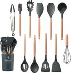 SHOPPOFOBIX Silicone Spatula for Kitchen and Utensils Spoon Set 12-Piece Silicone Kitchen Cooking+Baking Utensils Set, Non-Stick Utensils Set Heat Resistant Easy Clean, BPA Free Tools (Grey, 12)