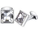 Honey Bear Cufflinks with Square Crystal - Stainless Steel for Mens Shirt Wedding Business Gift (White)