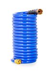 Camco 20’ Coiled Water Hose | Rust Resistant with Brass Fittings | Features a 1/2-inch ID (41983), Blue