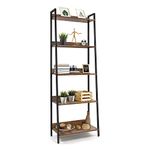 CAPHAUS 5 Tier Ladder Bookshelf, 24 Inch Width Free Standing Bookcase Shelf Storage Rack Organizer, Industrial Book Shelves for Home Office, Living Room, Kitchen, Rustic Oak Wooden Shelves