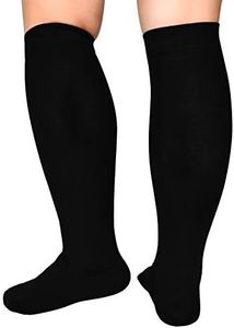 Extra Wide Calf Compression Socks Women Men 20-32mmHg Knee High Plus Size, Black, 2X-Large (Pack of 1)