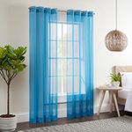 Eclipse Kiara Modern Sheer Voile Light Filtering Grommet Window Curtains for Bedroom (2 Panels), 54 in x 84 in, Blue