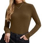 PrinStory Womens Mock Neck Top Long Sleeves Slim Fit Tops Casual Turtle Neck Layer Shirt X-Large Brown