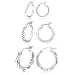 Silver Hoops Earrings for Women S925 Sterling Silver Post Hoop Earrings Hypoallergenic Cubic Zirconia Small Silver Hoops Earrings Set for Women 13/15 /20mm PABBEU