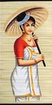 Indian Brand Store ZENRISE Traditional Lady Hand Painted Art Kerala on Woven Bamboo Mat for Wall Decor (Red, 22 x 45 ).