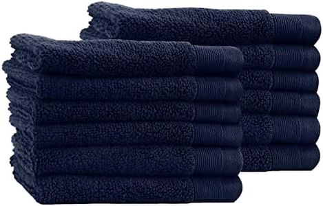 Luxury 100% Cotton Washcloths - Pack of 12, Extra Soft & Fluffy, Quick Dry & Highly Absorbent, Hotel Quality, Small Hand Towel Set for Gym, Salon, Spa & Home Care, Navy Blue - 13" x 13"