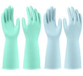 Rubber gloves cleaning 2 Pairs rubber gloves dishwashing kitchen dish gloves Reusable.(Medium,Green+Blue)