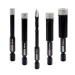 DT-DIATOOL Diamond Drill Bits 4pcs 6/8/10/12mm with 1pc 6mm Diamond Tip Carbide Drill for Tile Porcelain Ceramic Marble Granite