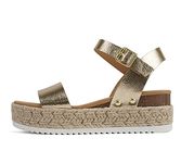 Soda CLIP ~ Women Open Toe Ankle Strap Platform Espadrille Sandal, Light Gold, 8