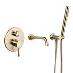 Bath Shower Mixer Tap, with Handheld Shower,Concealed Black Wall Mounted Bathroom Single Lever Bath Shower Mixer Kit Tap Comes with 1.5 M Hose and Holder，Suitable for Bathroom/Bathtub/Shower