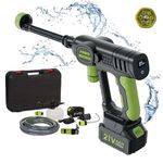 Cordless 70Bar High Pressure Washer with 21V 4Ah 300W Battery Lasting 60mins, 6-in-1 Nozzle, Three Pressure Gears, LED Screen for Washing Cars, Cleaning Patios, Watering Plants, etc. Charger Included