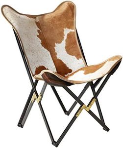 Creative Co-Op Cowhide Folding Butterfly Chair with Black & Gold Metal Base (Each one Will Vary)