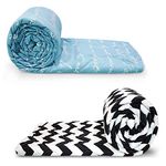 Divine Casa Microfiber Mild Winter 120 GSM Printed Reversible Design Set of 2 Single Bed Quilt Comforter Blanket - (Sky Blue and Black)