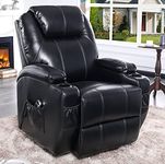 S*MAX Riser and Recliner Chairs Electric Reclining Chairs for The Elderly Living Room Full air Leather Recliner Armchair Side Pockets USB Charge Port and Remote Control Black