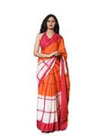 JALTHER Handicrafts Women's Ikat Hand Block Print Jaipuri Cotton Mulmul Saree with Blouse Piece_ShivTop_Orange_25