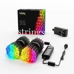 Twinkly Strings 600 LED RGB, LED Light String for in- and Outdoor, Smart Multicolor LED Lights, Compatible with HomeKit, Alexa and Google Home, Gaming Lights, IP44, Controlled by App, Black Wire, 48m