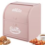 Widousy 2 Layer Metal Bread Boxes, Bread Box Storage Bin Kitchen Container with Roll Top Lid Iron Countertop Containers Metal Food Storage Bread Keeper Large Capacity Home Kitchen Counter, Pink