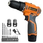 12V Cordless Drill, Electric Screwdriver, 2 Speed Small Hand Drill with 2 x 1500mAh Battery and 12pc Accessories for Home Office DIY