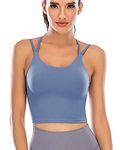 DODOING Women Padded Sports Bra Wirefree Medium Support Yoga Bras Gym Running Workout Crop Tank Tops Bra Longline Camisole Bras