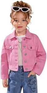 Floerns Girl's Vintage Basic Distressed Long Sleeve Single Breasted Crop Top Denim Jacket Pink 7Y