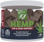 Only Natural Pet Hemp Hip & Joint Support for Dogs - Supplement for Mobility Wellness Pain Relief Healthy Inflammatory & Bone Stiffness - Chews w/Fatty Acid Blend Mussels & Turmeric - 60 Count