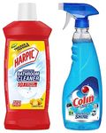 Harpic Bathroom Cleaner Liquid, Lemon - 1 Litre + Colin Glass and Surface Cleaner Liquid Spray - 500 ml