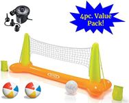 JOEY'Z Ultimate Pool Party Volleyball Set - Floating Inflatable Pool Volleyball Game with High Speed Air Pump & Two Beach Balls (4 Piece Bundle)