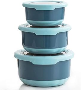 Lille Home Premium Stainless Steel Food Containers/Bento Lunch Box, Anti-Slip Exterior, Set of Three (14OZ, 25OZ, 41OZ), Leakproof, BPA-Free, Steel Snack Containers, Stainless Steel Lunch Box (Blue)