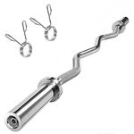 Nisorpa Curl Bar Tricep Bar 47 Inchs Olympic Curling Bar, Solid Chrome Tricep Weight Bar with Spring Collars, Tricep Barbell Training Bar for Squats, Shrugs, Ez Curl Bar for 2" Weight Plates