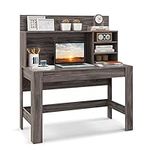 COSTWAY Computer Desk with Storage Bookshelf, Wooden Study Table Writing Workstation with Anti-Tipping Kits & Cable Management Hole, PC Laptop Table Working Desk for Home Office Bedroom (Rustic Oak)