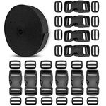 Buckles Strap kit of 1 inch,10 Yards Webbing with 10 pcs Nylon Quick Side Release Buckle and 20 pcs Tri-Glide Slides Plastic Buckle,No Sewing Heavy Duty,for DIY Making Luggage Strap, Pet Collar