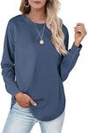 XIEERDUO Womens Sweatshirts Crewneck Loose Fitting Tunic Tops Long Sleeve Shirts Pullover, Blue, XX-Large