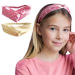 Silvr Bear Luxury Satin Hairbands | Pack of 2 | Same as Pic | Aesthetic Turban Hairband Korean Style Twisted Cross Knot Head Band | Fabric Elastic Hair Band (Polka Dots Vibrant For Girls Age 5 to 12)