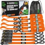 Rhino USA Ratchet Straps Tie Downs (4-Pack) - 2.5cm x 4.6m (800kg Break Strength) - Ultimate Tie Down Straps with Safety S Hooks - Premium Straps for Trucks, Cargo, Moving, Appliances - Orange