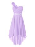 CHICTRY Girls' Junior Chiffon One Shoulder Flowers Long Bridesmaid Party Dance Prom Gown Dress Lavender Hi-Lo 9-10 Years