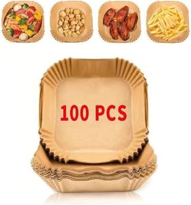 100PCS Square Air Fryer Parchment Paper Liners, Disposable Greaseproof Baking Sheets, Unbleached, Non-Stick, for COSORI, Ninja, Tower, Philips, Instant Pot, Food Steaming, Cooking