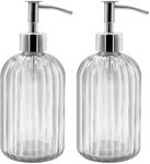 2PC Glass Jar Soap Dispenser - 14oz Liquid Soap Dispenser, Refillable Liquid Bottle Dispenser, Premium Dispenser for Bathroom, Ideal for Kitchen Dish Soap, Soap, Shampoo Lotion Bottle (Transparent)