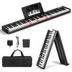 COSTWAY 88-Key Foldable Digital Piano Keyboard, Full Size Semi-Weighted Keyboards with MIDI, Split Function, Sustain Pedal and Carrying Bag, Portable Electric Pianos for Beginner, Kids, Adults (Black)