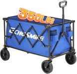 EchoSmile Heavy Duty Collapsible Wagon, 350 lbs Capacity, Outdoor Folding Utility Cart with Adjustable Handle, All-Terrain Wheels for Camping, Grocery & Beach Rolling Carts,Blue