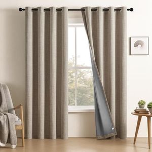 CUCRAF 100% Blackout Window Curtains for Bedroom Noise Reducing,Thermal Insulated Room Darkening Grommet Drapes for Living Room,2 Panels Sets(52 x 95 inches, Light Khaki)