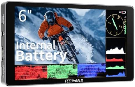FEELWORLD P6XL 6 inch Built in Battery Aluminium 1200nit Camera Field DSLR Monitor Touchscreen High Brightness Waveform 3D LUT HDR 4K HDMI Input and Out Lightweight
