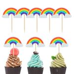 COMNICO 24 PCS Rainbow Cupcake Toppers Theme Party Cake Decorations DIY Cake Picks Insert Toppers Cute Dessert Decorating Supplies for Girl Boys Baby Shower Birthday Party Baking