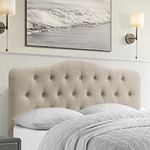 Rosevera Harriman Adjustable Heigh Headboard with Linen Upholstery and Button Tufting, King, Beige