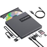 ROOFULL External CD DVD Drive USB 3.0 USB-C with 4*USB Ports and SD/TF Card Slot, Portable CD DVD Player Burner Optical Disc ROM/RW Reader Writer for Laptop PC Apple Mac Windows 11/10 Linux Computer