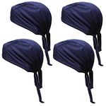 Qing Sweat Wicking Beanie Cap Hat Chemo Cap Skull Cap for Men and Women (Navy 4 Pack), Navy(4 Count), M