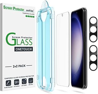 amFilm 2 Pack OneTouch Tempered Glass Screen Protector for Samsung Galaxy S23 5G 6.1 Inch, 9H Hardness with 2 Pack Tempered Glass Camera Lens Protector, Easiest to Installation and Bubble Free