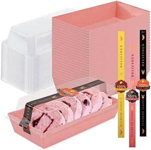 Lainrrew 50 Sets Roll Cake Box, Swiss Roll Plastic Containers Sandwich Paper Box with Clear Lids Muffin Cheese Pastry Dessert Box Sushi Fruits Display Food Storage Holder Cupcake Container Box (Pink)